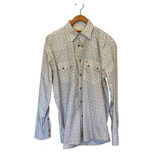 Larry Mahan Pearl Snap Up White Paisley Shirt Long Sleeve Men's L
